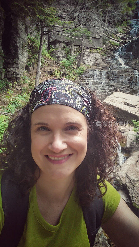 Female Hiker Wearing Backpack, Lye Brook Falls, Vermont